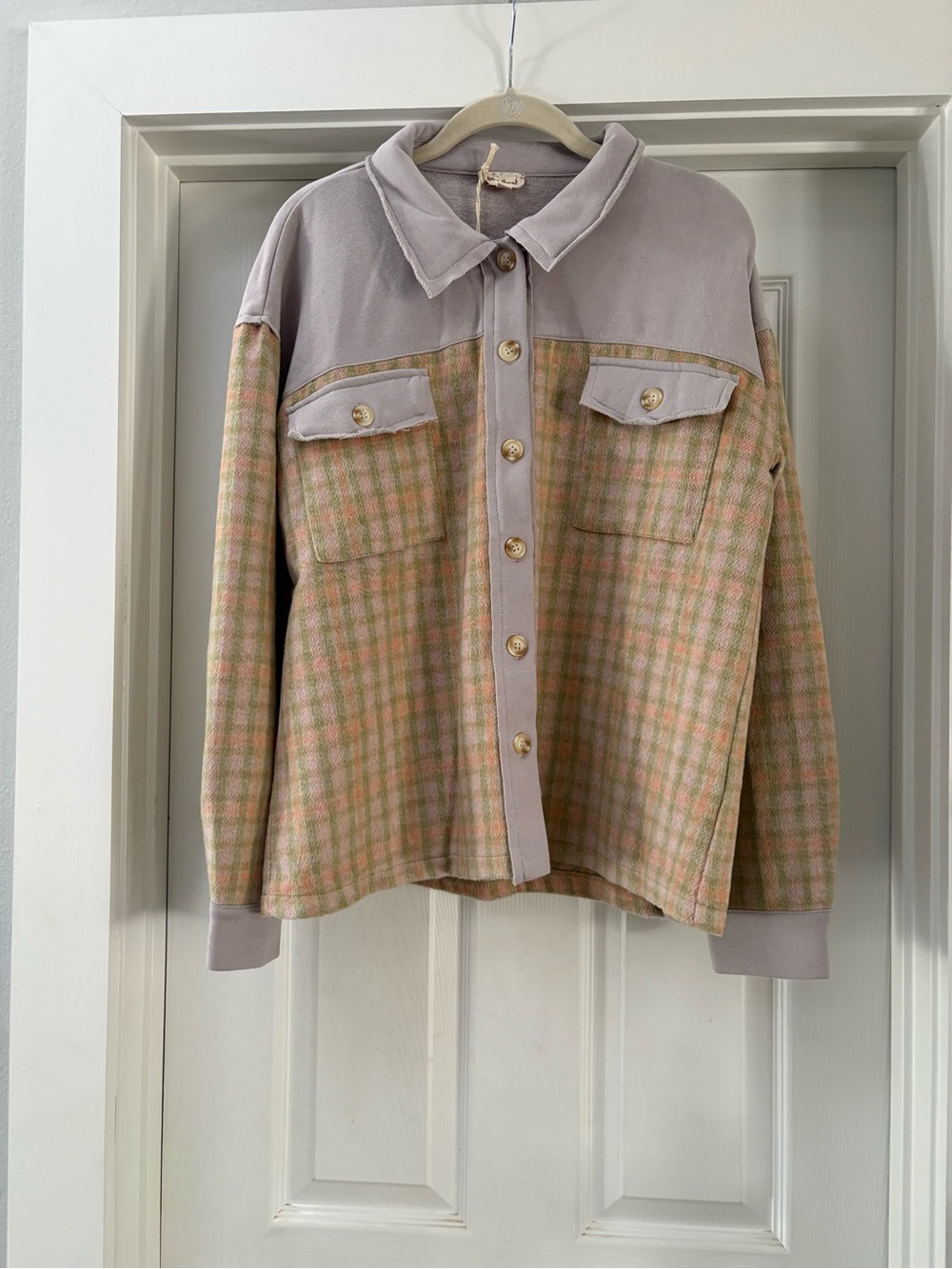 Hem & Thread Lavender and Peach Plaid Jacket Shacket